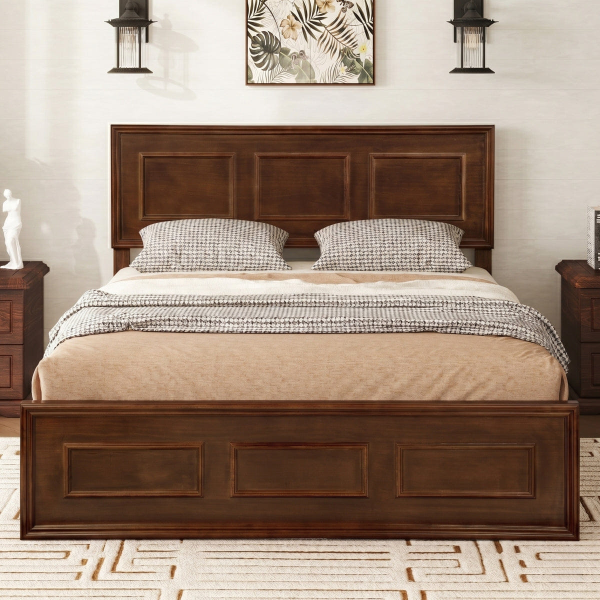 WOOD Streamdale Full Size Pine Wood Bed with Adjustable Headboard, Walnut