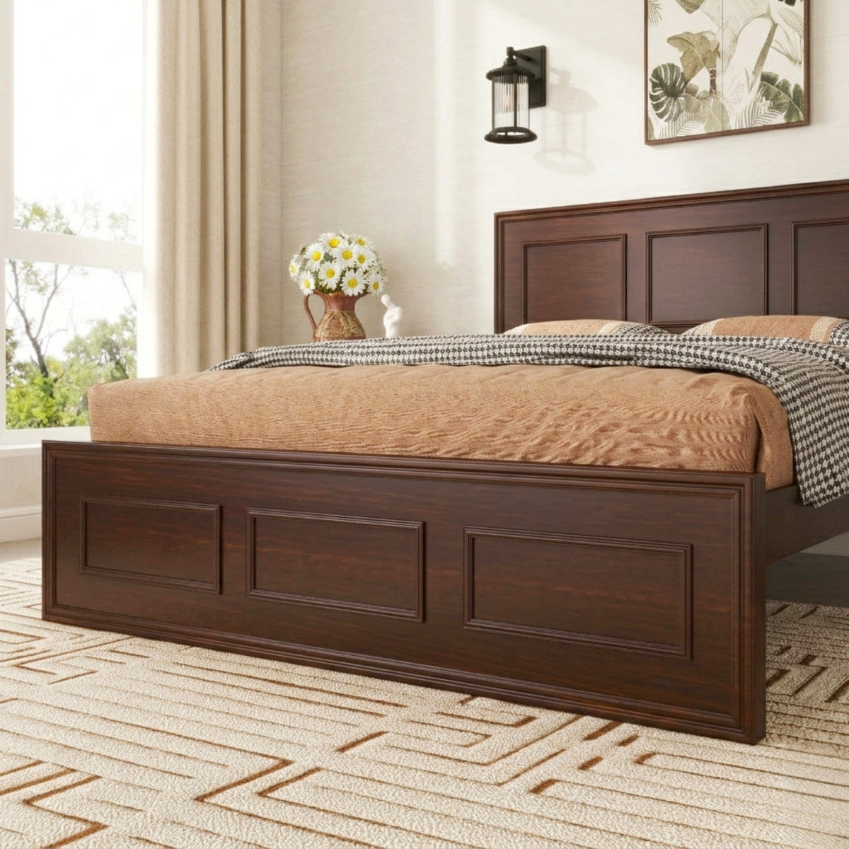 WOOD Streamdale Full Size Pine Wood Bed with Adjustable Headboard, Walnut