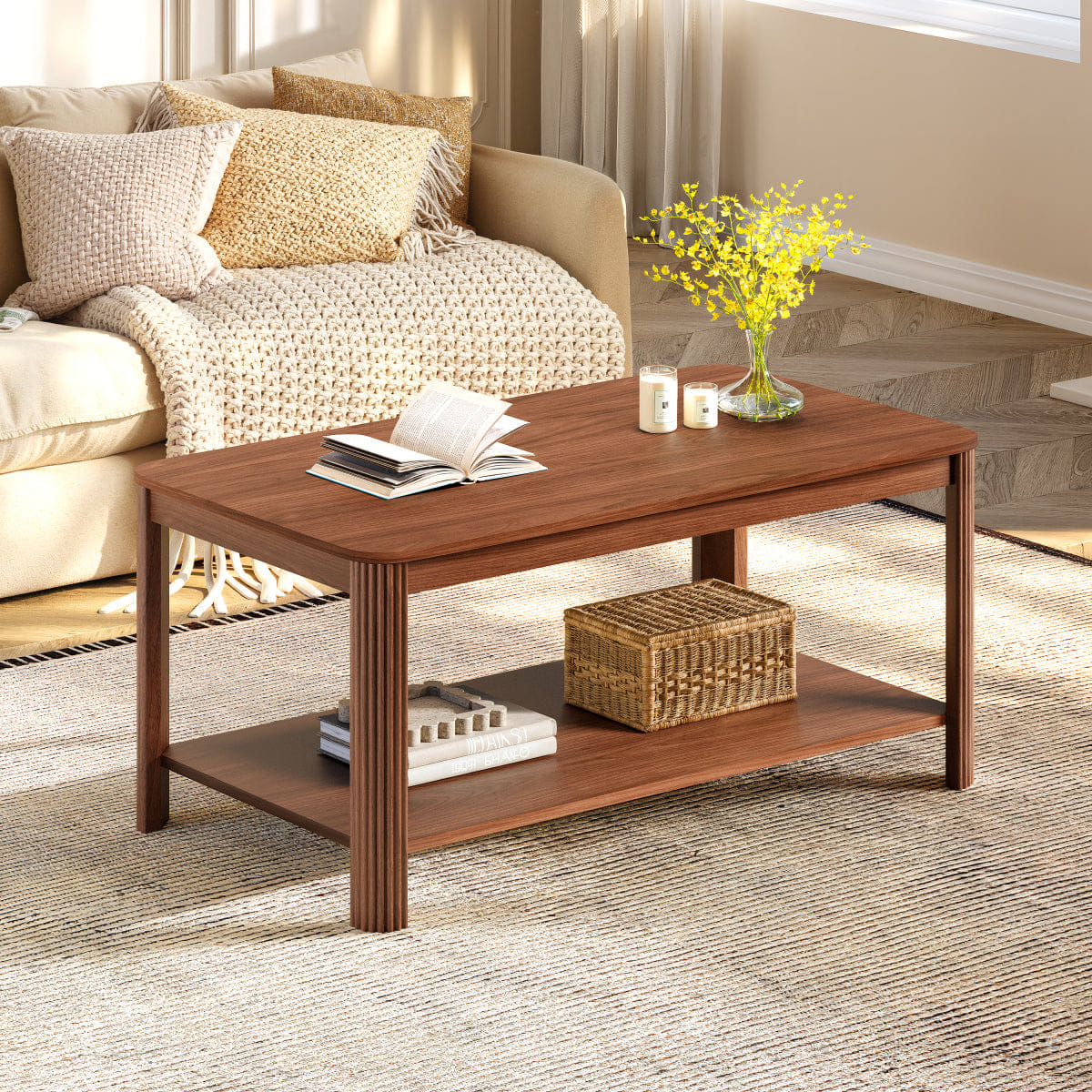 CORNER Streamdale Arc Corner Wood 2 - Tier Coffee Table, Walnut
