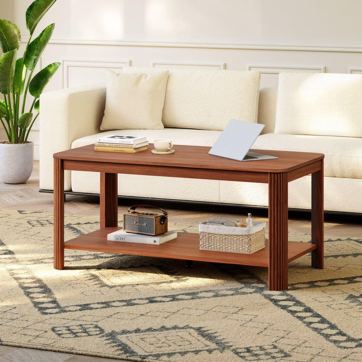 CORNER Streamdale Arc Corner Wood 2 - Tier Coffee Table, Walnut