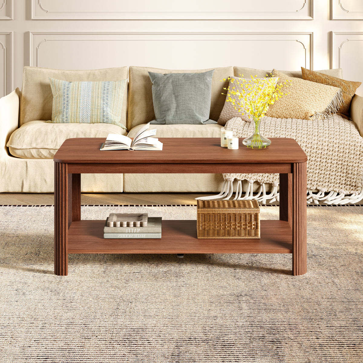CORNER Streamdale Arc Corner Wood 2 - Tier Coffee Table, Walnut