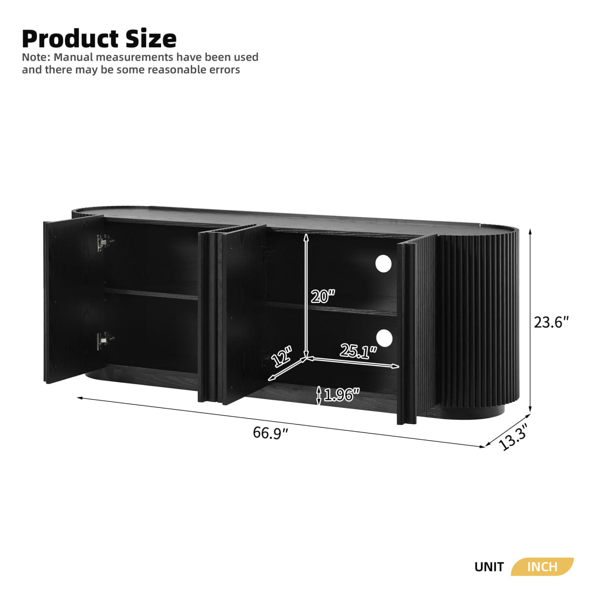 WOOD Streamdale Mid Century Wood Grain TV Stand for 70" TVs with Fluted Door, Black