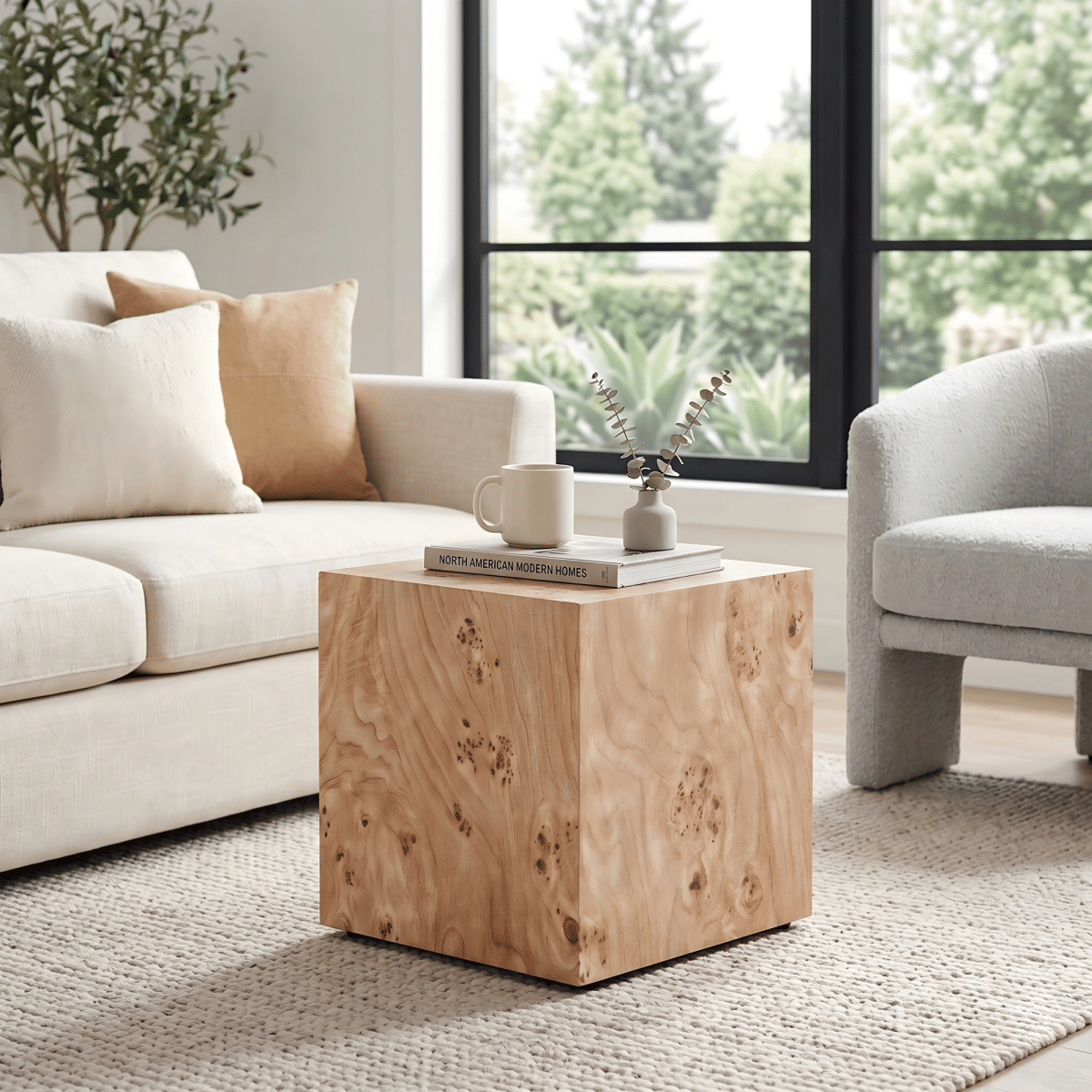 WOOD Streamdale Natural Wood - Grain MDF Wabi - Sabi Square Coffee & Side Table, 15.7