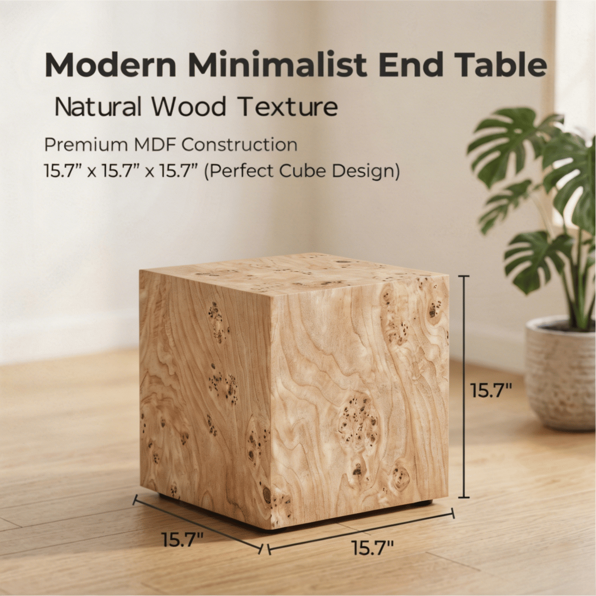 WOOD Streamdale Natural Wood - Grain MDF Wabi - Sabi Square Coffee & Side Table, 15.7
