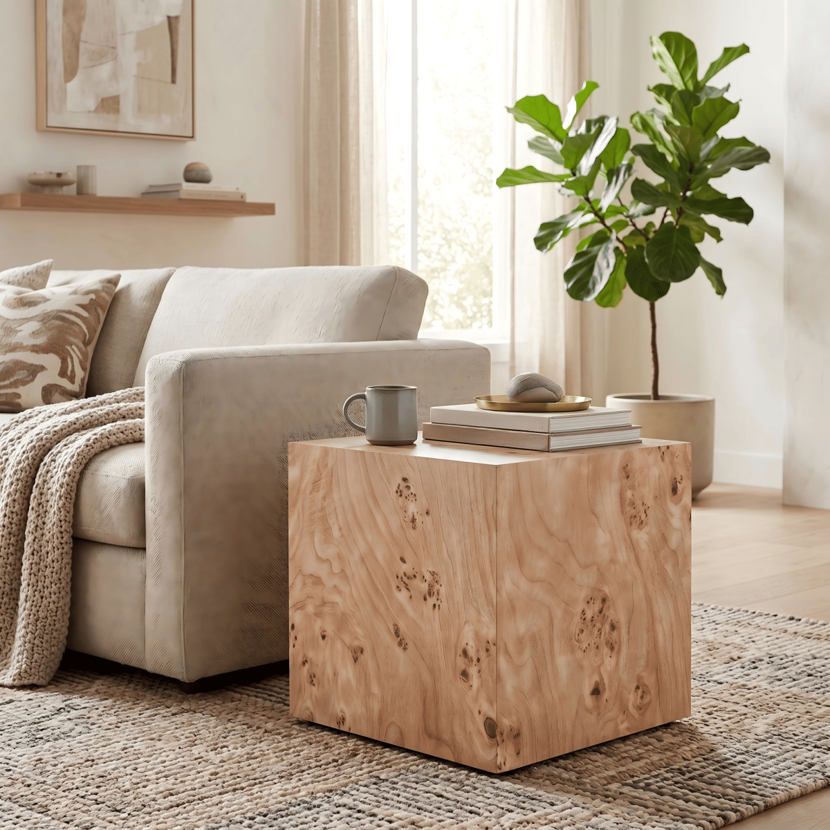WOOD Streamdale Natural Wood - Grain MDF Wabi - Sabi Square Coffee & Side Table, 15.7