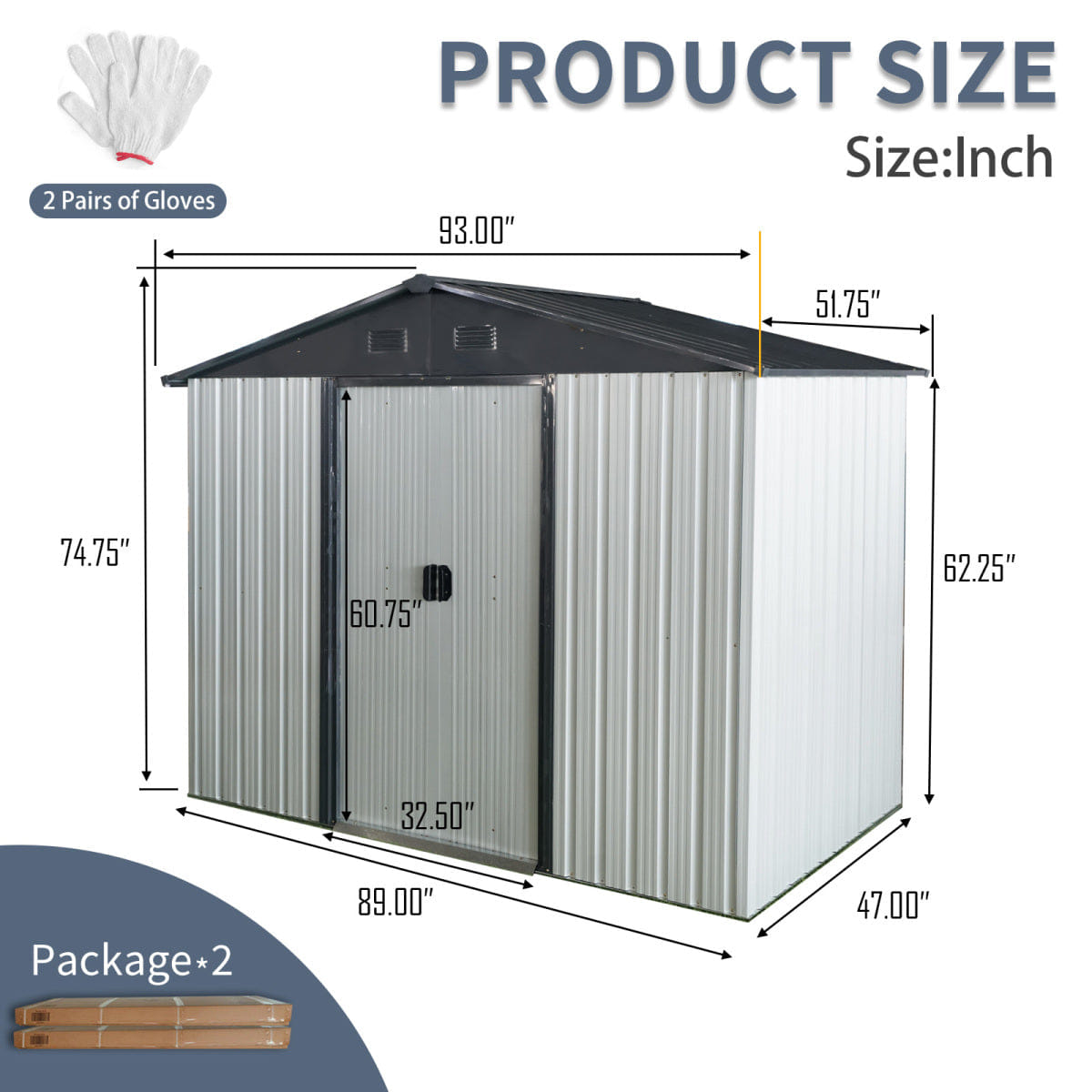 OUTDOOR Streamdale 8ft x 4ft Outdoor Metal Storage Shed with Sliding Door - White/Black