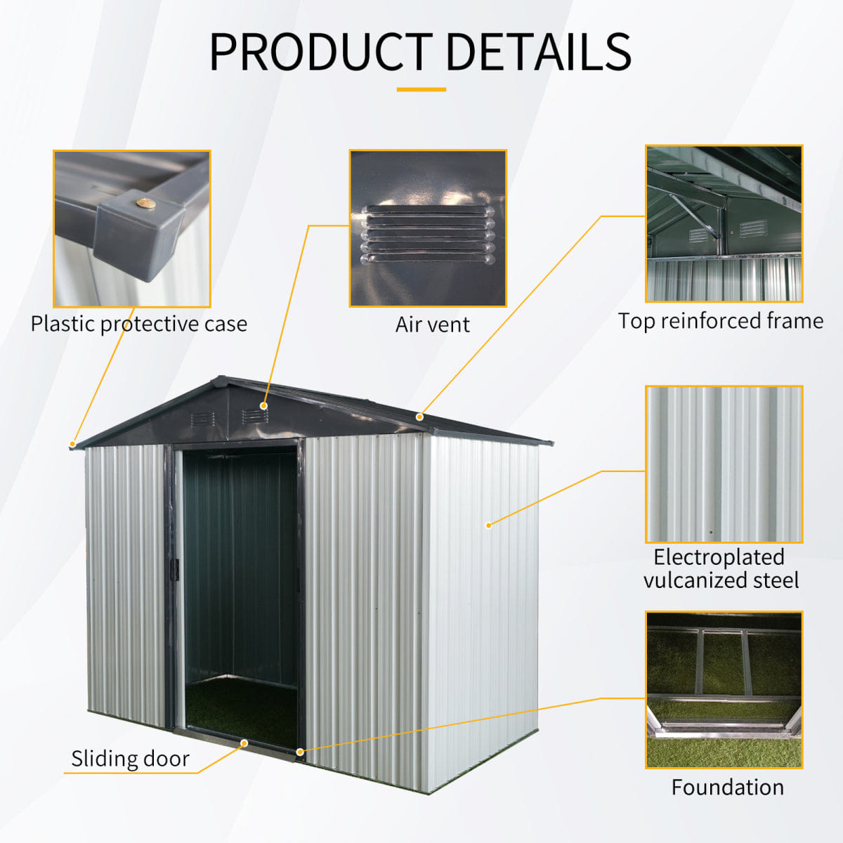 OUTDOOR Streamdale 8ft x 4ft Outdoor Metal Storage Shed with Sliding Door - White/Black