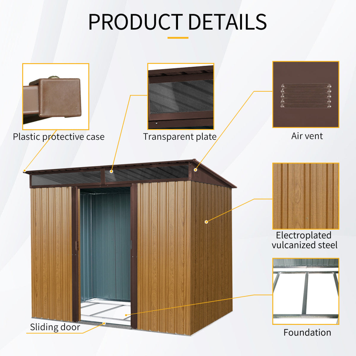 OUTDOOR Streamdale 8ft x 6ft Outdoor Metal Storage Shed with Sliding Doors (Coffee)