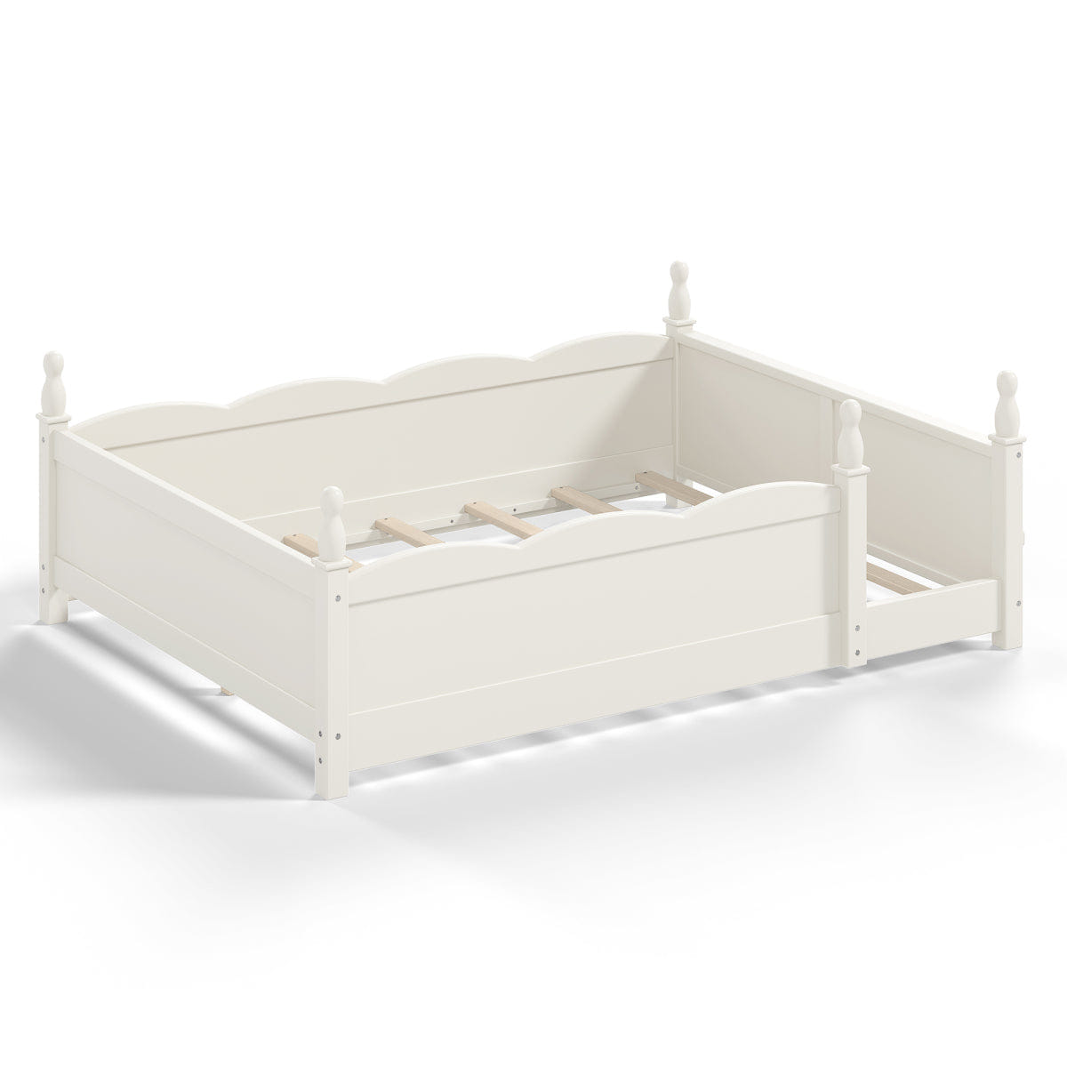 FLOOR Streamdale Full Floor Bed with Guardrails, Bookshelf, and Beige Finish