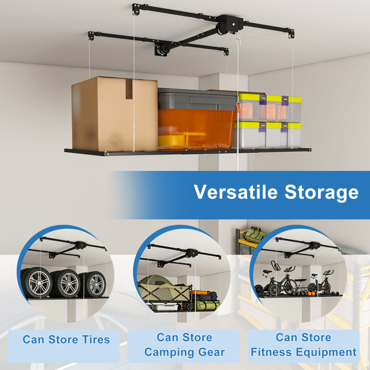 Garage Streamdale Black 3x6 FT Overhead Garage Storage Rack, 370LBS Capacity