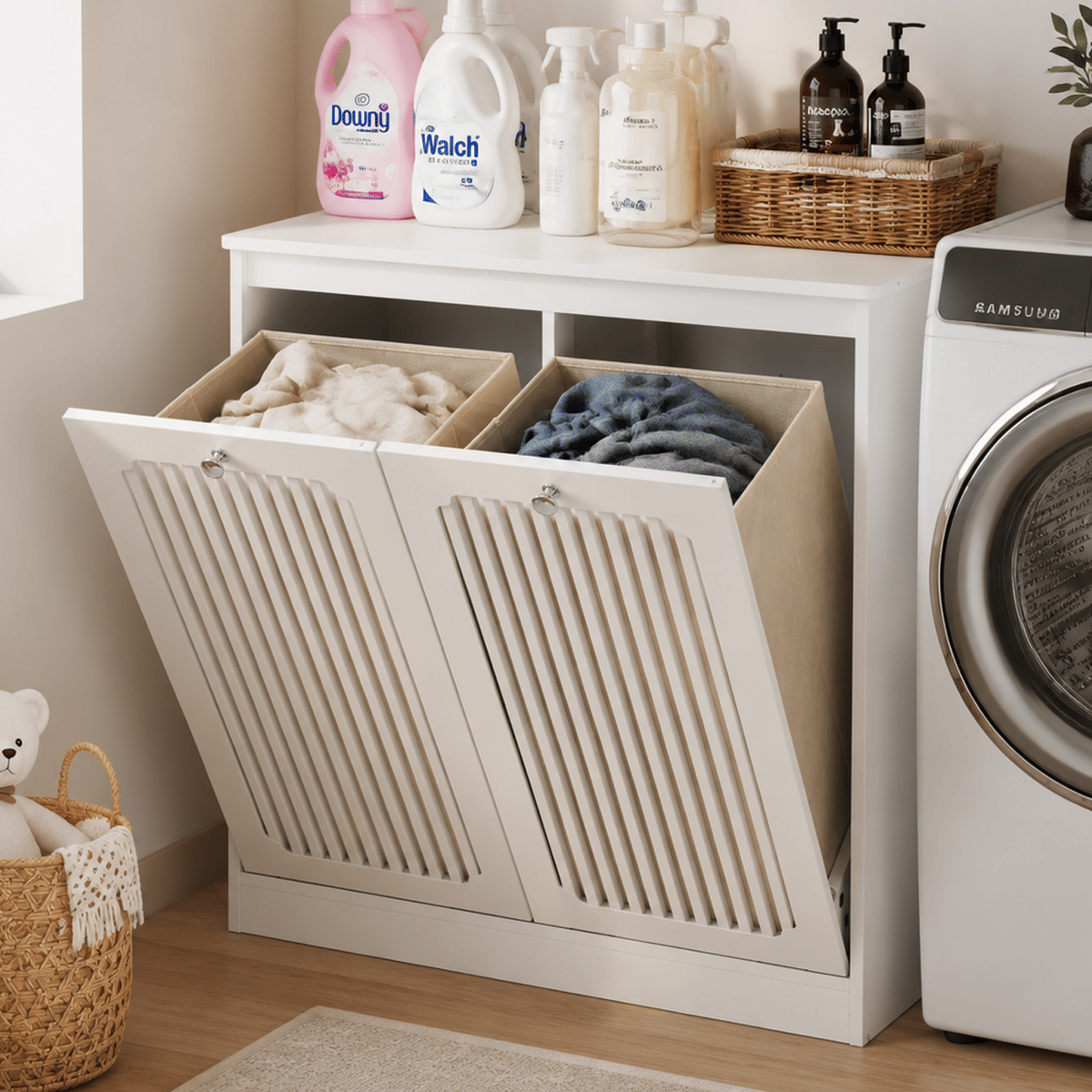 LAUNDRY Streamdale Flip - top Double Laundry Hamper Cabinet, White