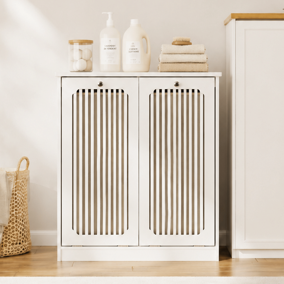 LAUNDRY Streamdale Flip - top Double Laundry Hamper Cabinet, White