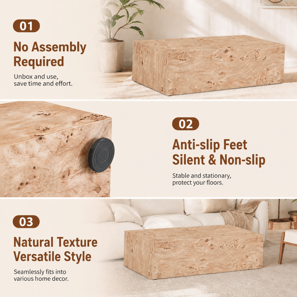 WOOD Streamdale Wood - Grain MDF Square Coffee Table / Side Table (39.4")