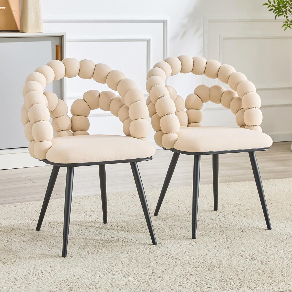 Velvet Streamdale Set of 2 Beige Velvet Bubble Dining Chairs with Black Legs