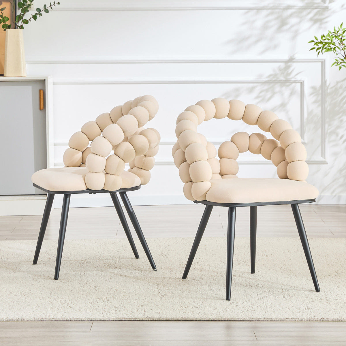 Velvet Streamdale Set of 2 Beige Velvet Bubble Dining Chairs with Black Legs