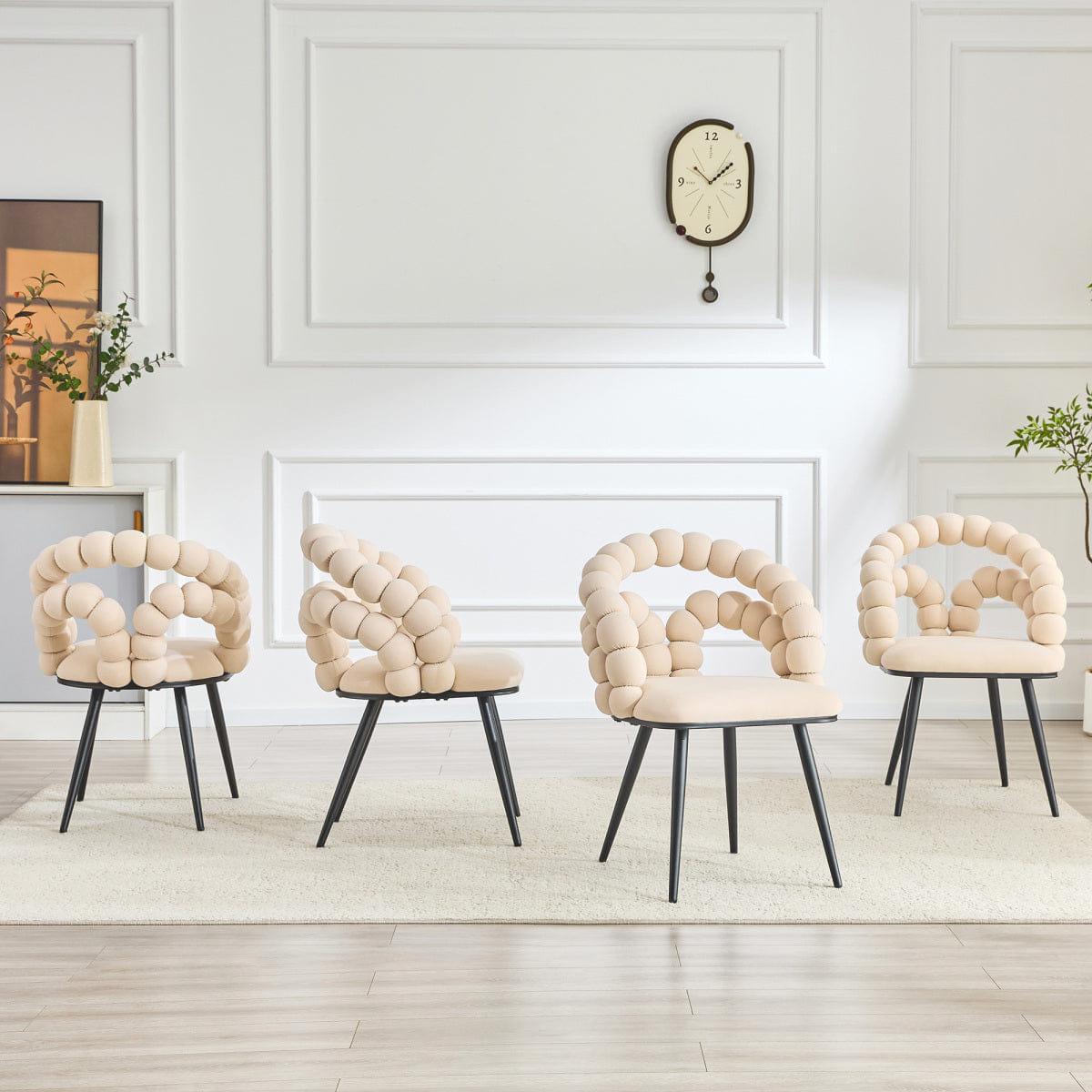 Velvet Streamdale Set of 2 Beige Velvet Bubble Dining Chairs with Black Legs