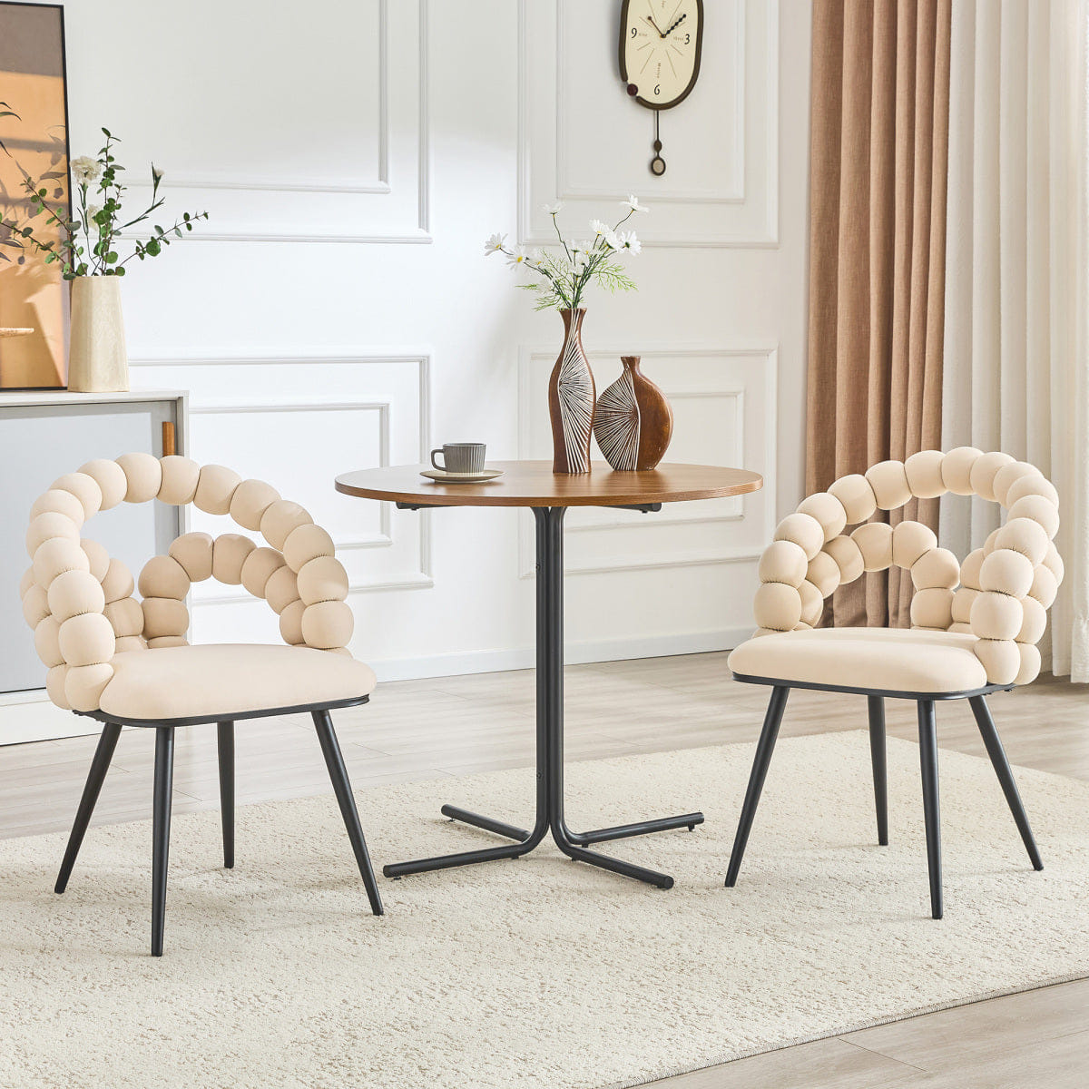 Velvet Streamdale Set of 2 Beige Velvet Bubble Dining Chairs with Black Legs