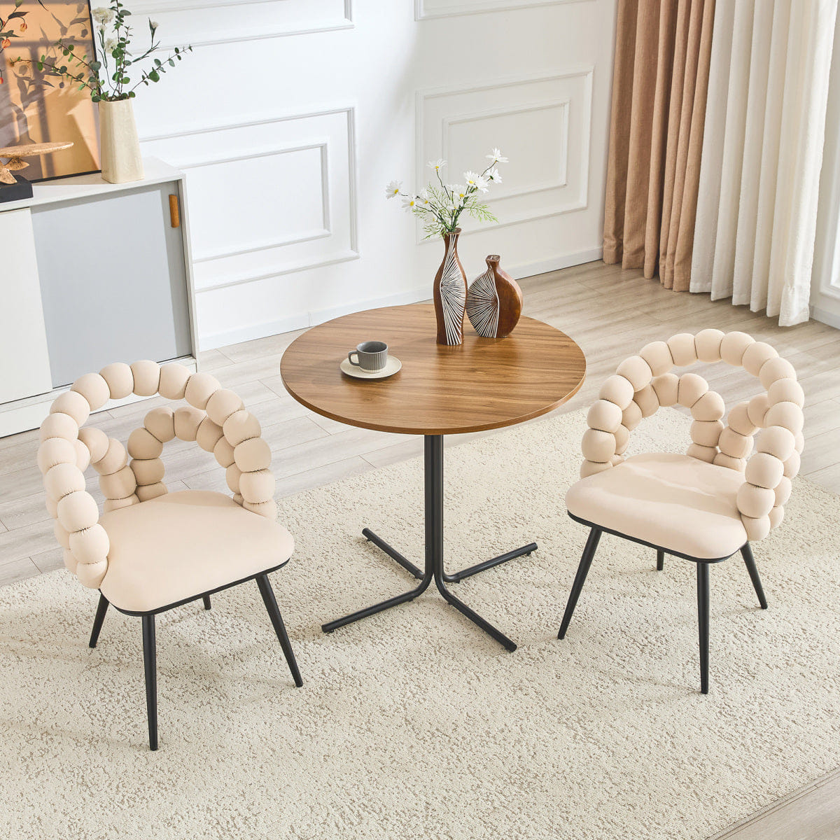 Velvet Streamdale Set of 2 Beige Velvet Bubble Dining Chairs with Black Legs