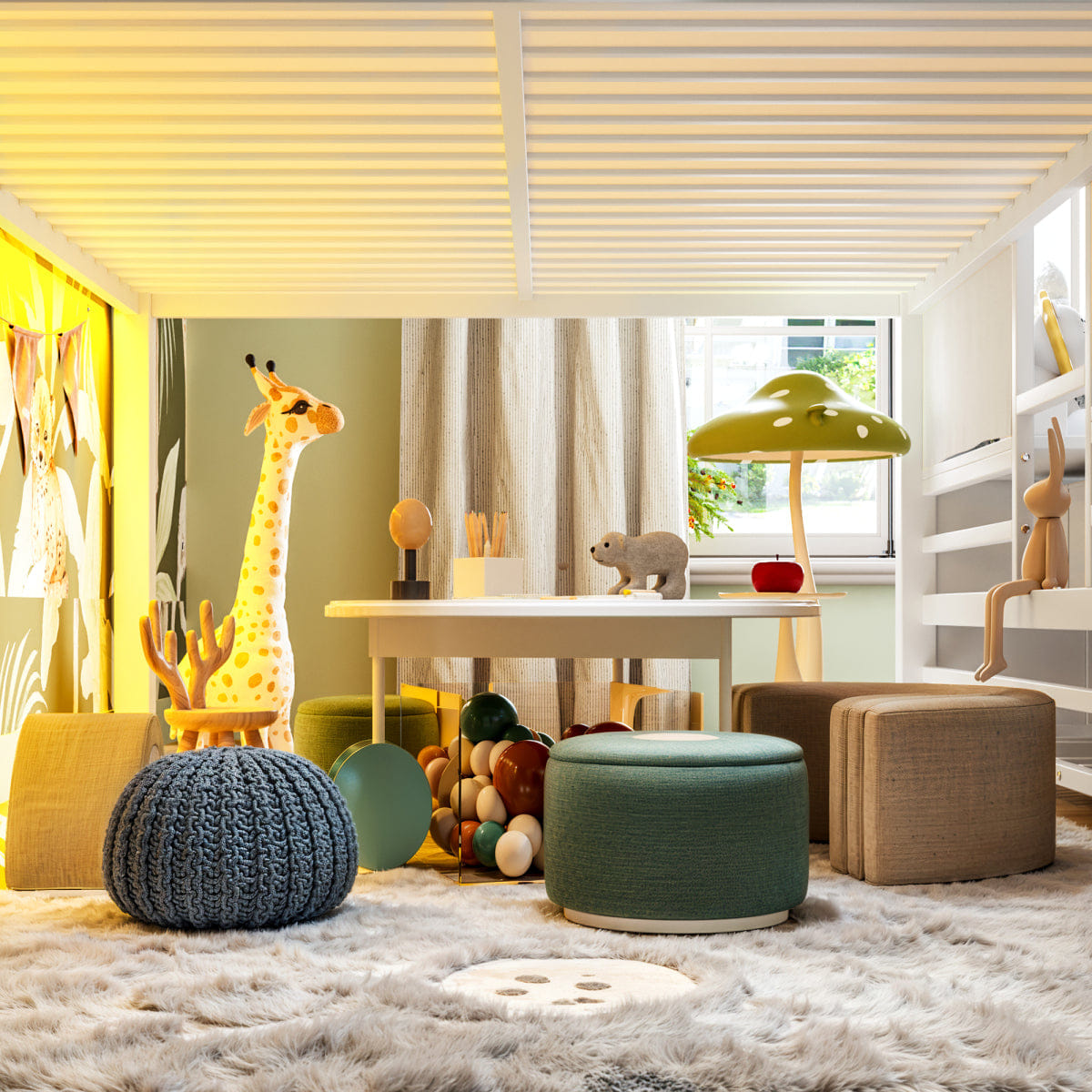 WHITE* Streamdale Full Low Loft Bed with Storage Stairs, Fabric Drawers, and Lights, White