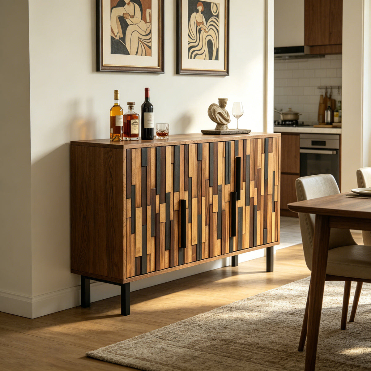 WOOD Streamdale 47.24" Sideboard With Straight Wood Pattern, Modern Accent Cabinet