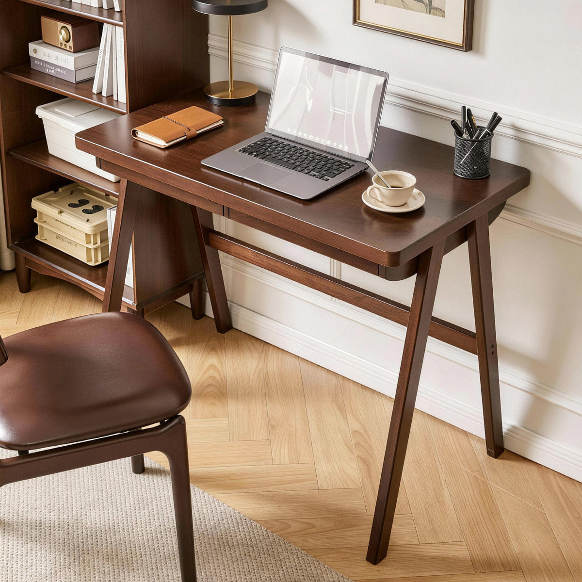 Drawer Streamdale Solid Wood Retro Computer Desk with Drawer, Walnut, 39