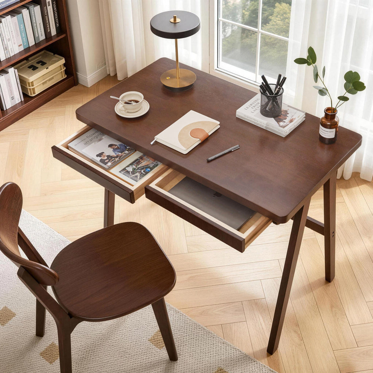 Drawer Streamdale Solid Wood Retro Computer Desk with Drawer, Walnut, 39