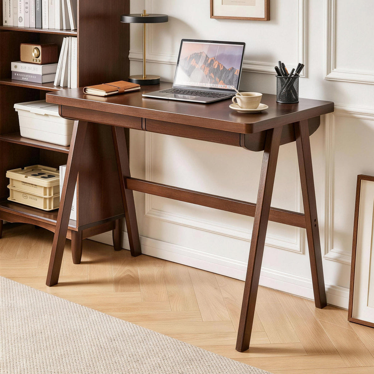 Drawer Streamdale Solid Wood Retro Computer Desk with Drawer, Walnut, 39