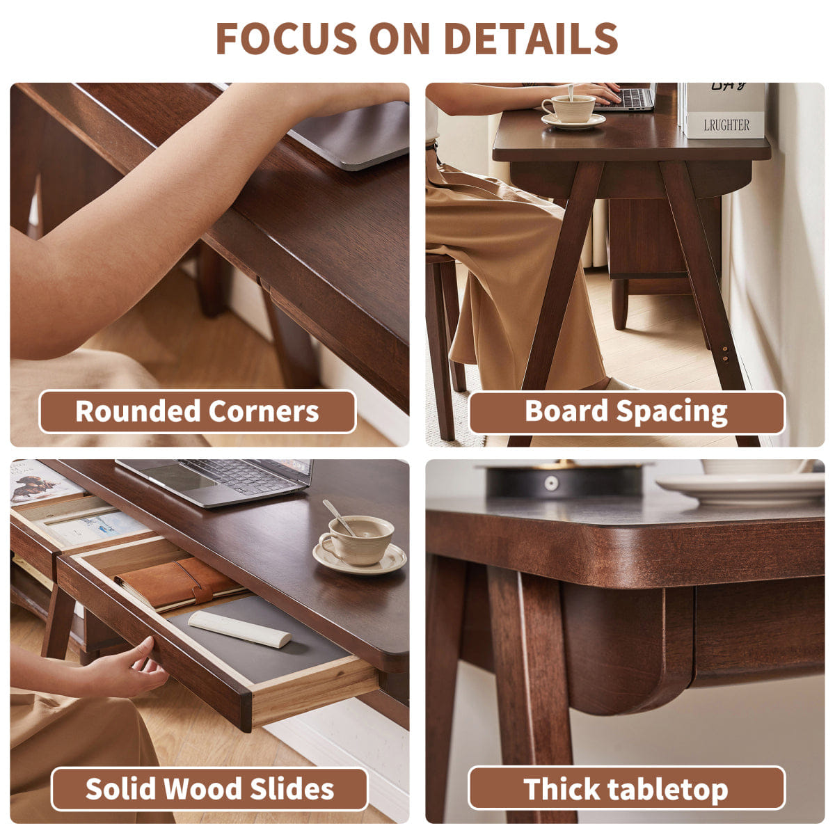 Drawer Streamdale Solid Wood Retro Computer Desk with Drawer, Walnut, 39