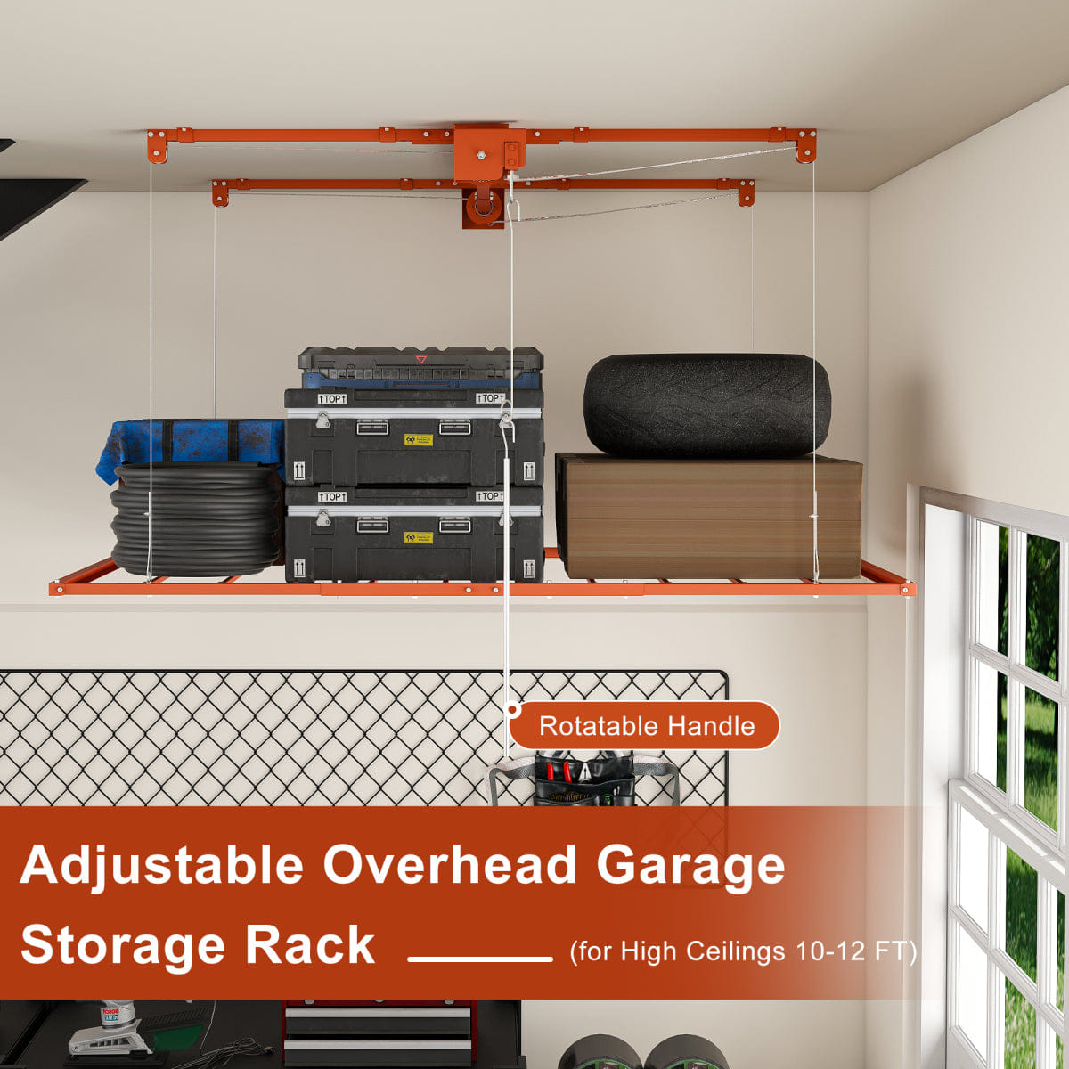 Garage Streamdale Orange 3x6 FT Overhead Garage Storage Rack, 370LBS Capacity