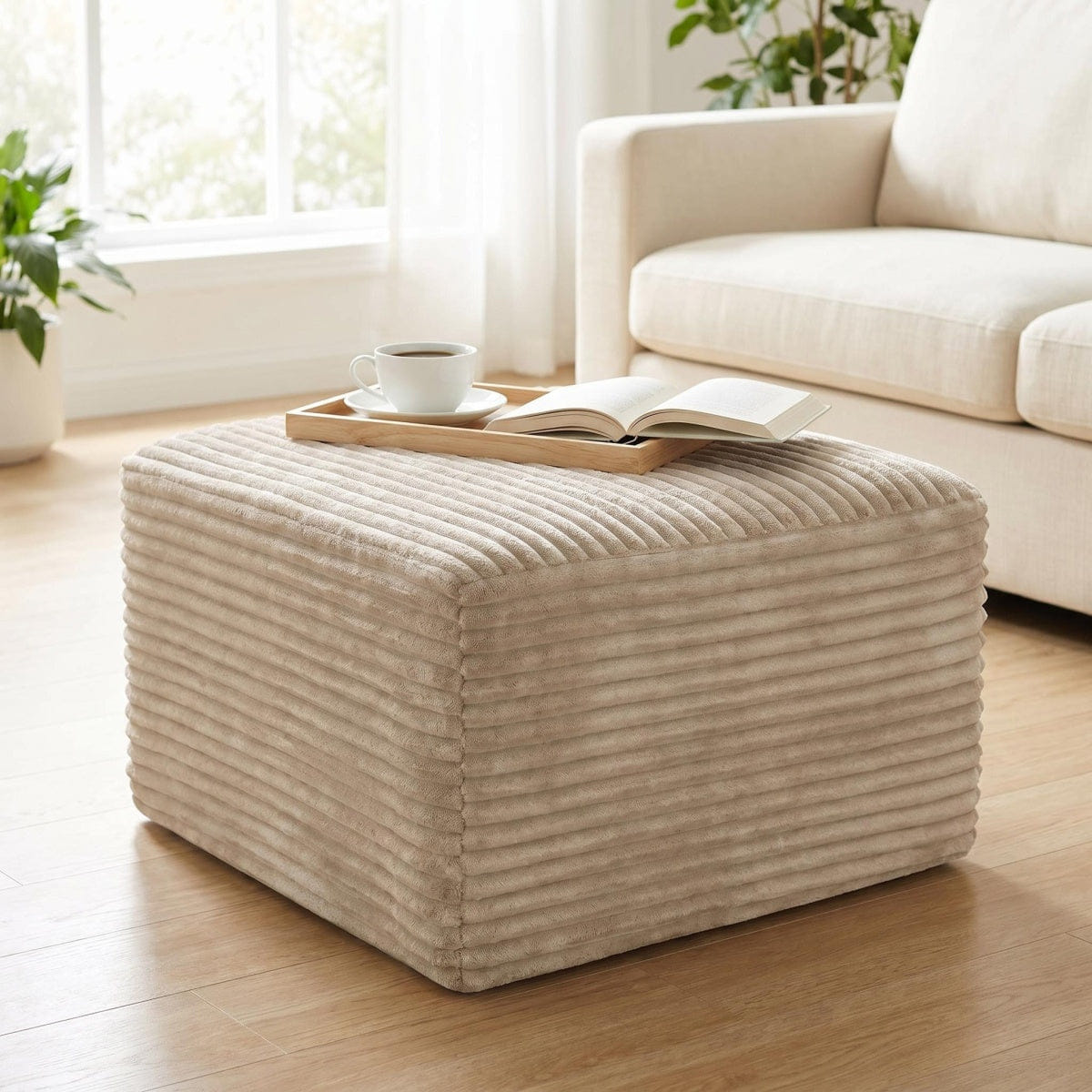 Corduroy Streamdale 37.5" Corduroy Square Upholstered Ottoman Foot Stool