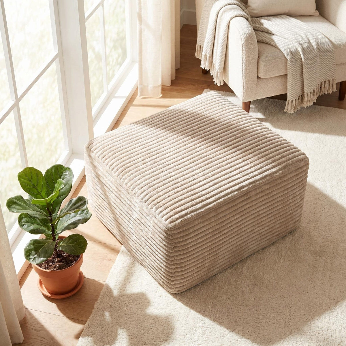 Corduroy Streamdale 37.5" Corduroy Square Upholstered Ottoman Foot Stool