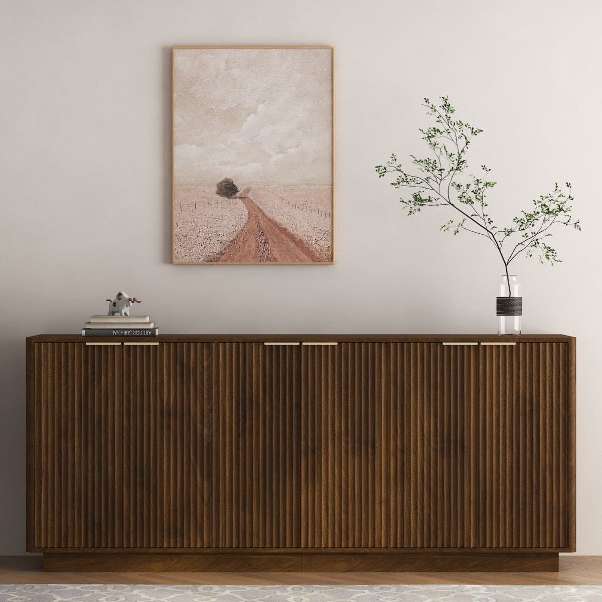And Streamdale Modern Fluted Buffet Cabinet with Storage and Adjustable Shelves