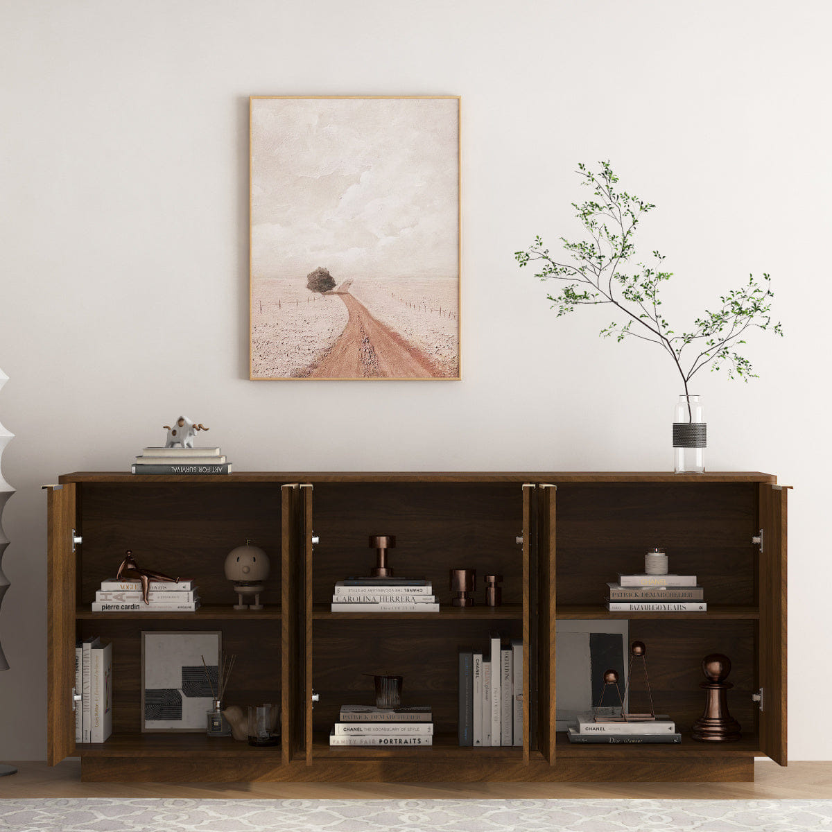 And Streamdale Modern Fluted Buffet Cabinet with Storage and Adjustable Shelves