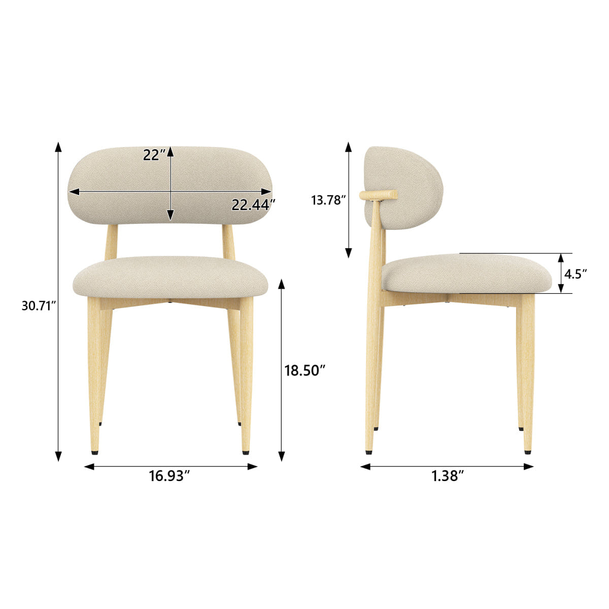 Minimalist Streamdale Dining Chairs Set of 4, Minimalist Modern Lamb Wool Cushioned Chair