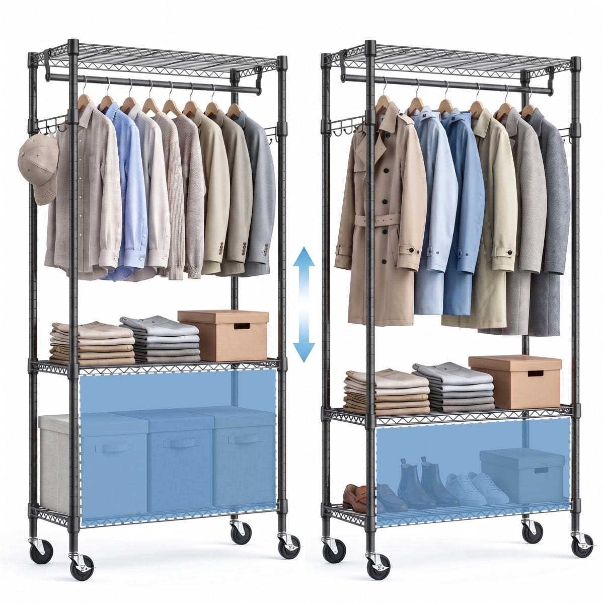 And Streamdale Heavy Duty Rolling Garment Rack with 3 - Tier Shelves and Rods, Black
