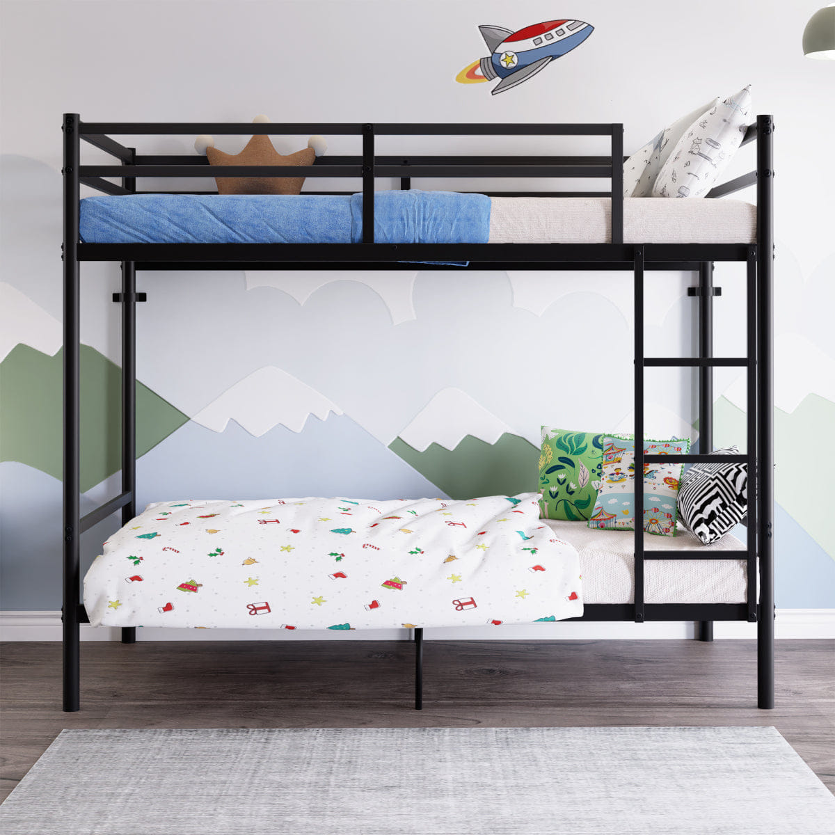 And Streamdale Twin Over Twin Metal Bunk Bed with Ladder, Guardrail, and Storage - Black