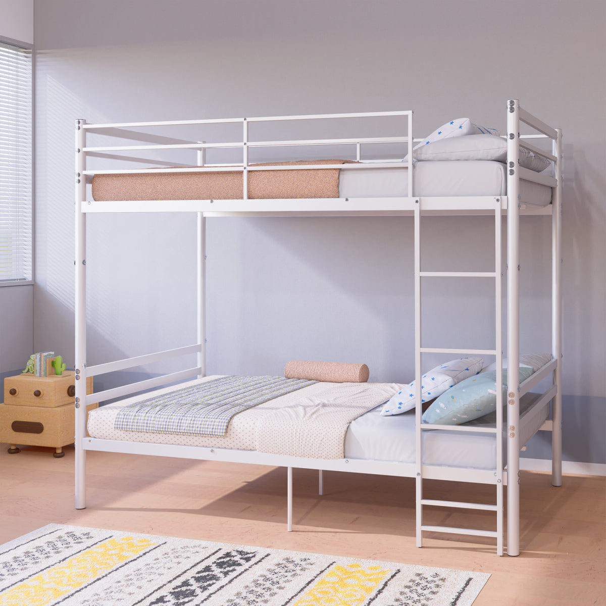 Space Streamdale Twin Over Twin Metal Bunk Bed with Storage Space, White