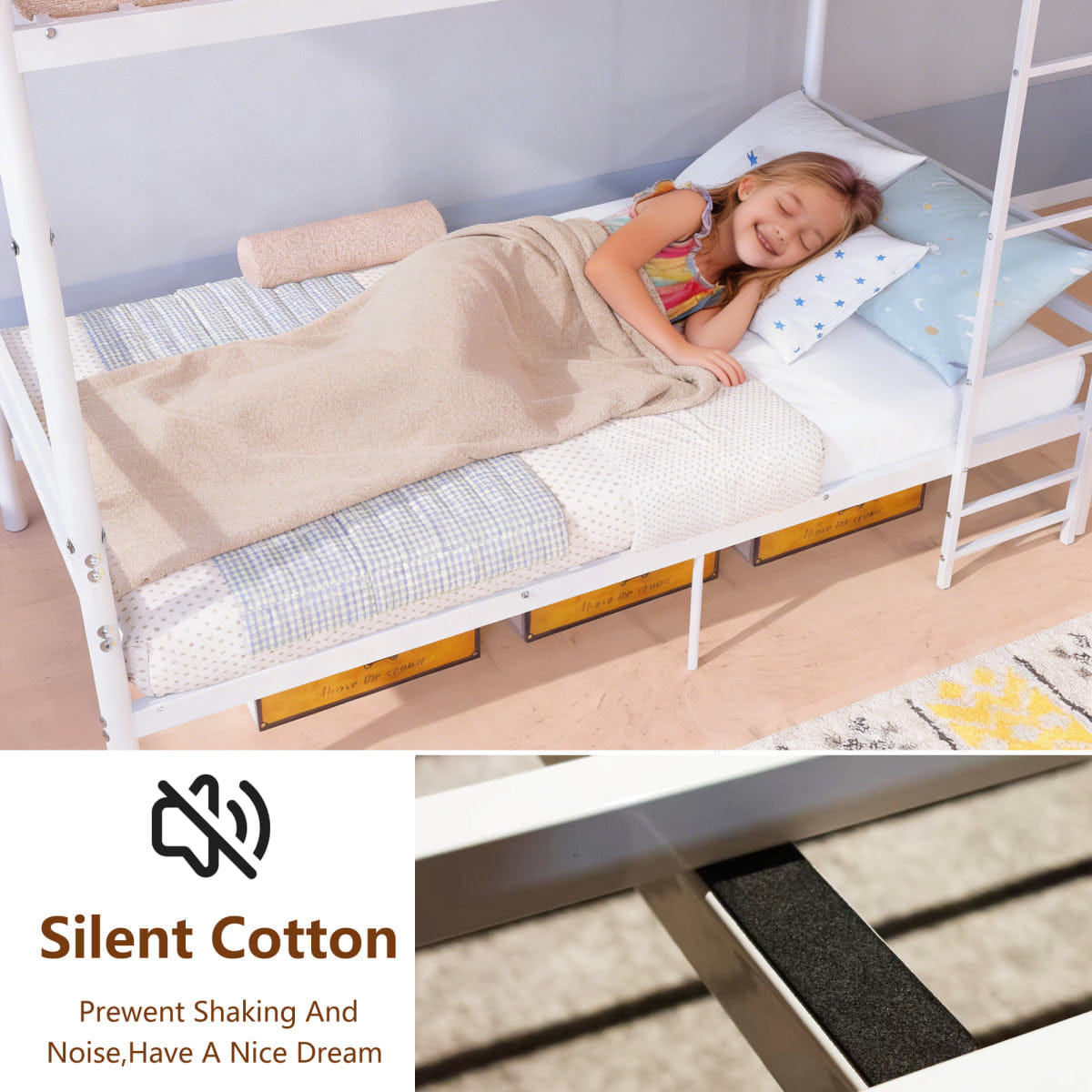 Space Streamdale Twin Over Twin Metal Bunk Bed with Storage Space, White
