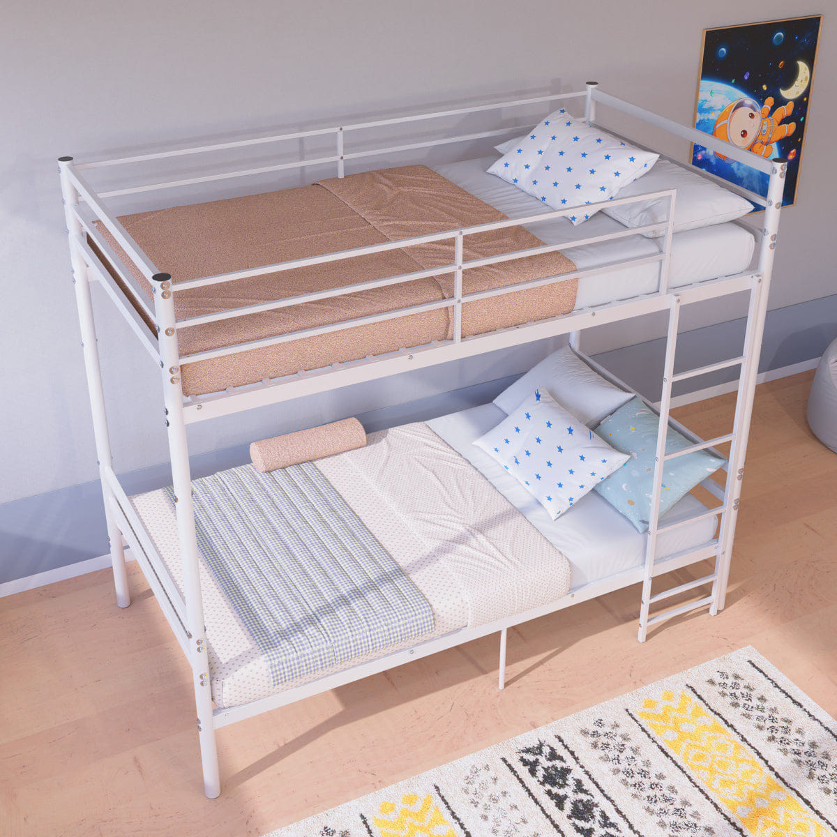Space Streamdale Twin Over Twin Metal Bunk Bed with Storage Space, White