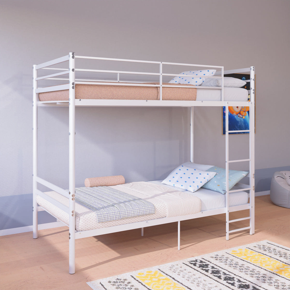 Space Streamdale Twin Over Twin Metal Bunk Bed with Storage Space, White