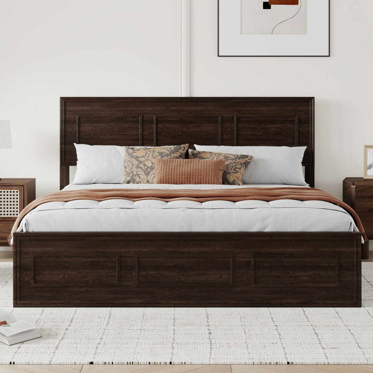 WOOD Streamdale Queen Size Pine Wood Bed with Adjustable Headboard - Rich Brown