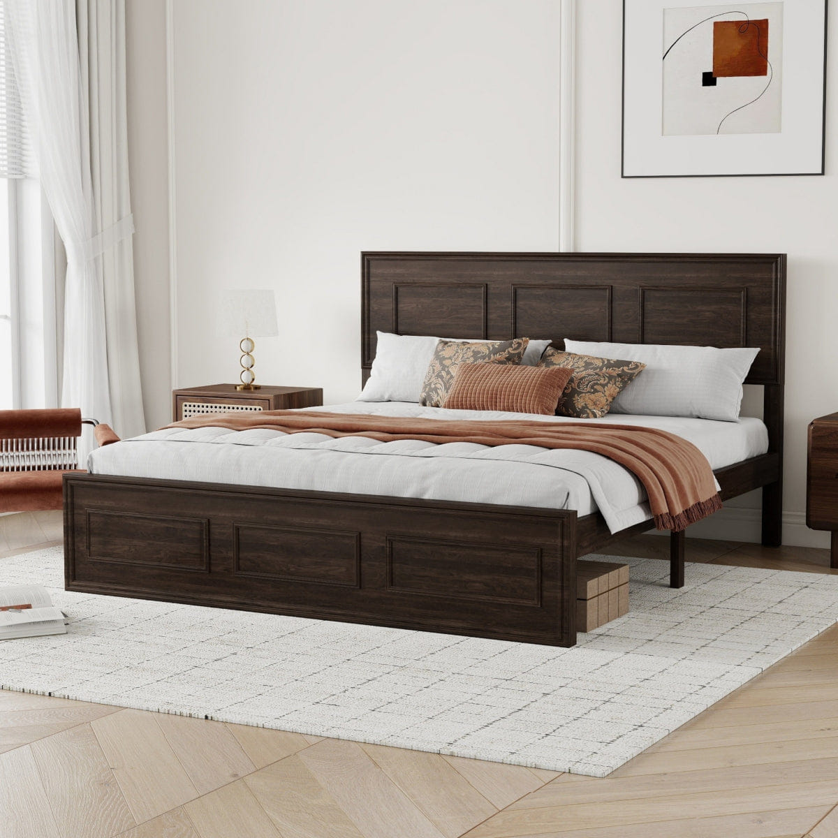WOOD Streamdale Queen Size Pine Wood Bed with Adjustable Headboard - Rich Brown