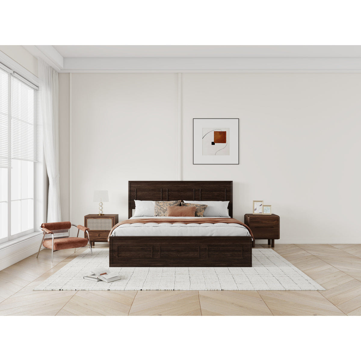 WOOD Streamdale Queen Size Pine Wood Bed with Adjustable Headboard - Rich Brown