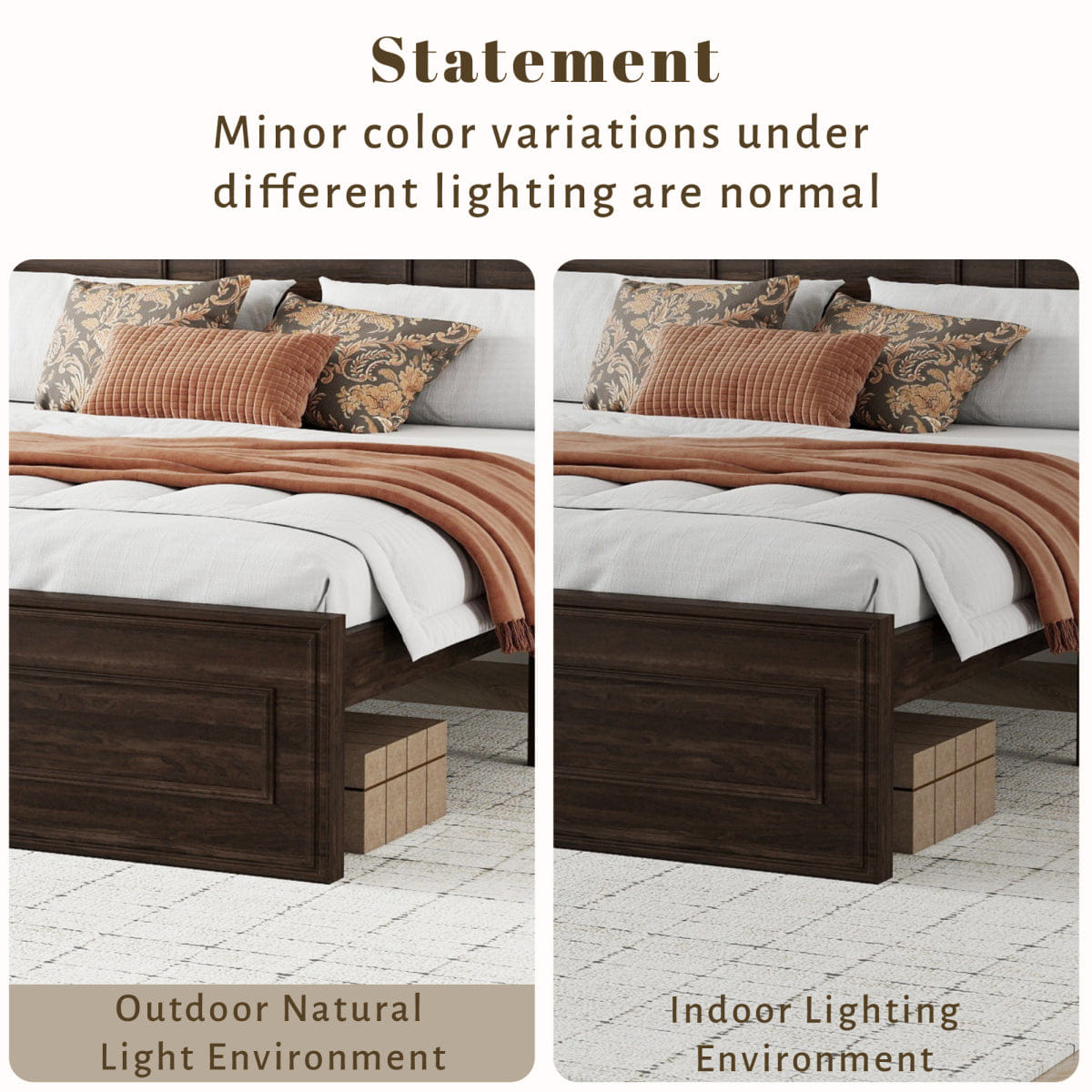 WOOD Streamdale Queen Size Pine Wood Bed with Adjustable Headboard - Rich Brown