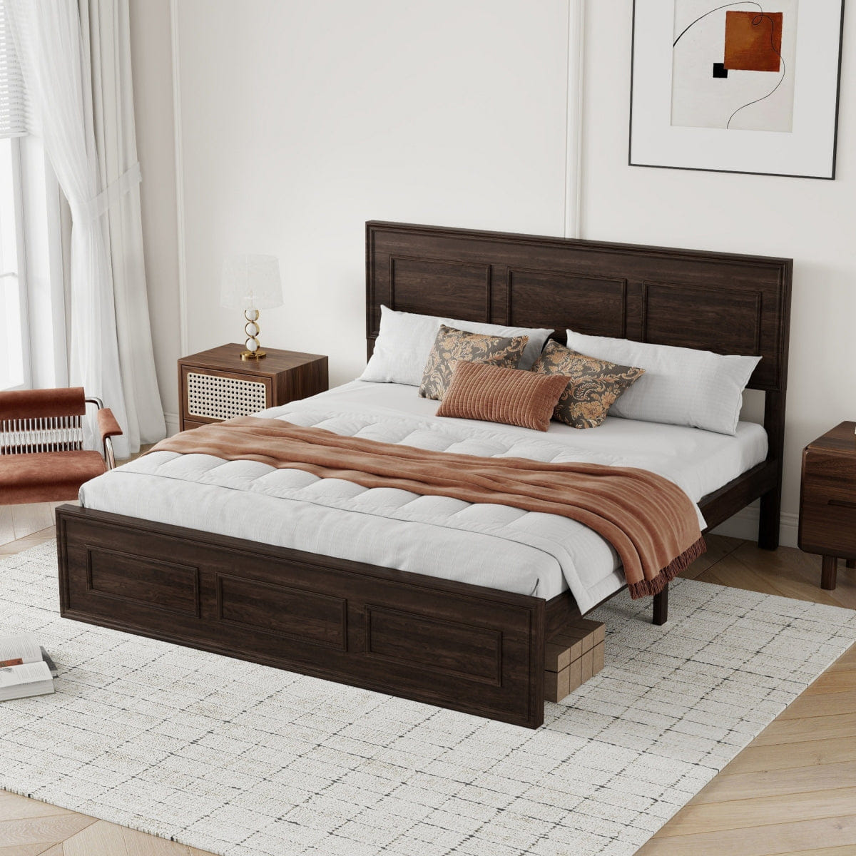 WOOD Streamdale Queen Size Pine Wood Bed with Adjustable Headboard - Rich Brown