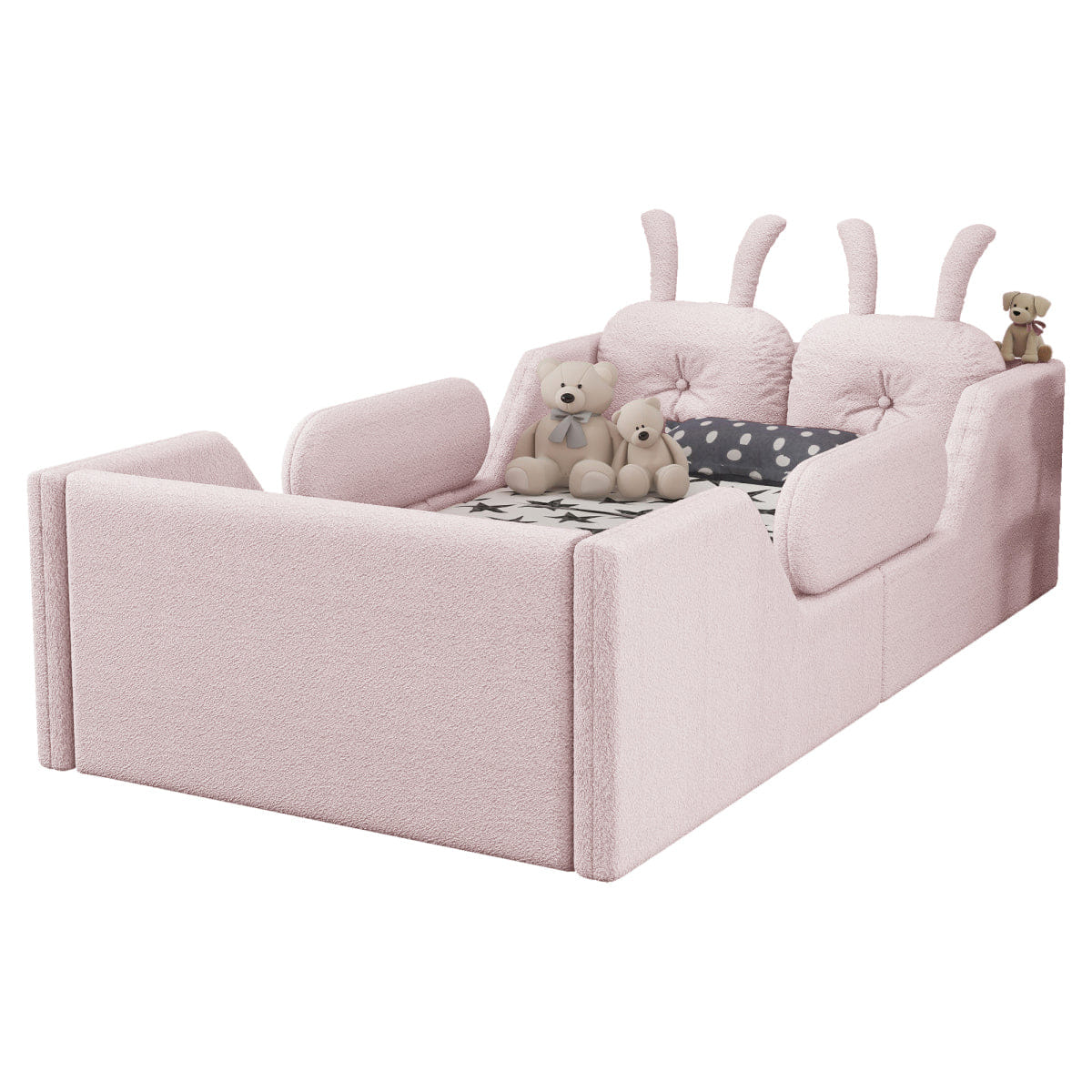 Rails Streamdale Twin Upholstered Platform Bed with Rabbit Cushion & Side Rails, Pink