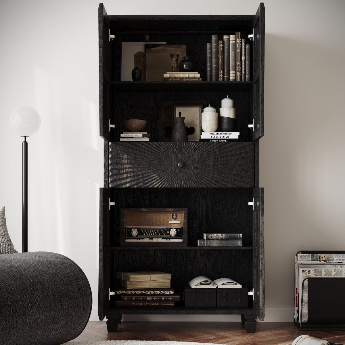 Drawer Streamdale 64.5" 4 - Door Buffet Cabinet with Drawer and 3D Wood Doors, Black