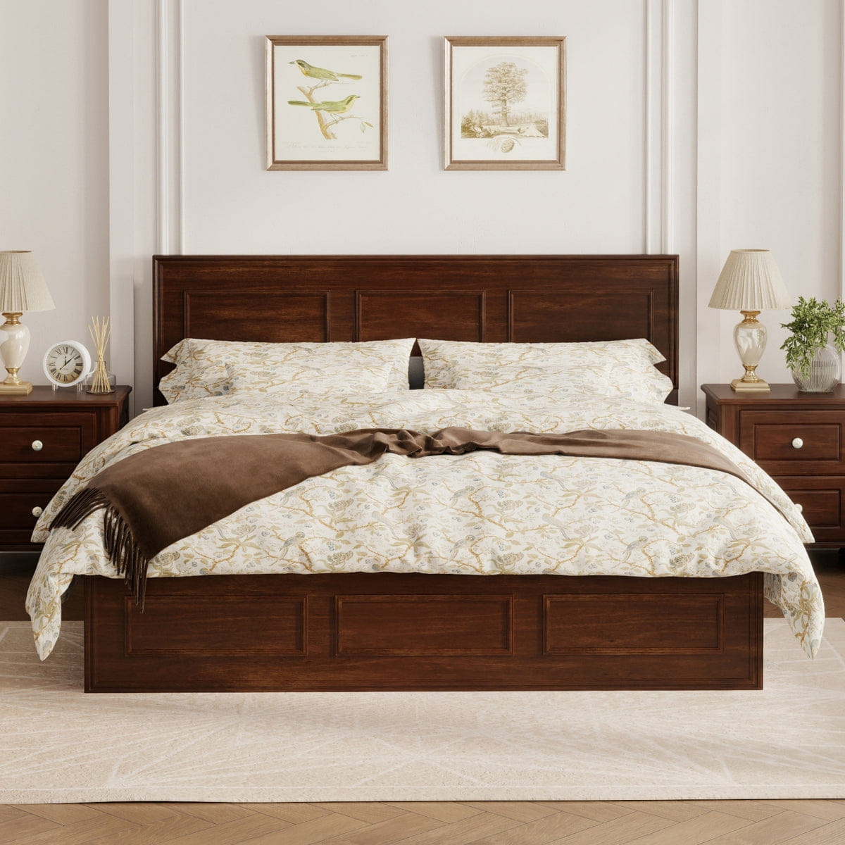 WOOD Streamdale Queen Size Pine Wood Bed with Adjustable Headboard - Walnut