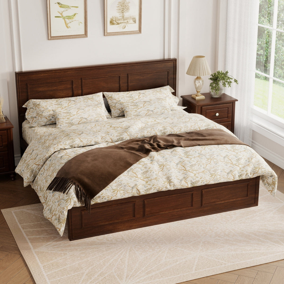 WOOD Streamdale Queen Size Pine Wood Bed with Adjustable Headboard - Walnut