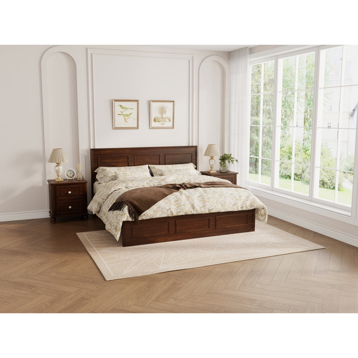 WOOD Streamdale Queen Size Pine Wood Bed with Adjustable Headboard - Walnut